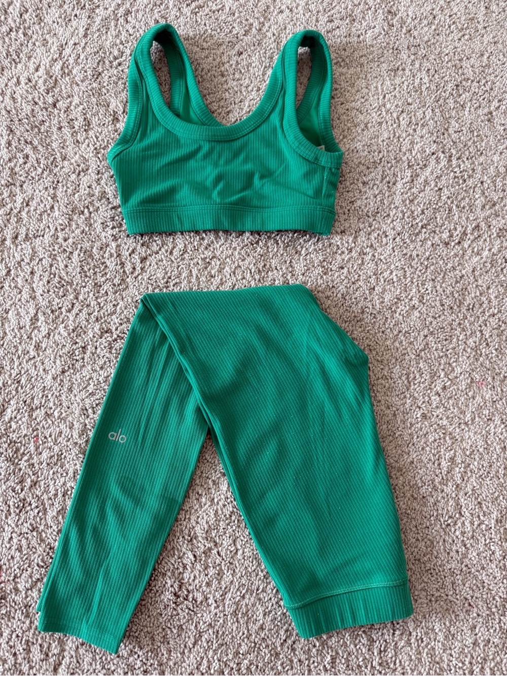 ALO Yoga Kids Ribbed Emerald Green Leggings